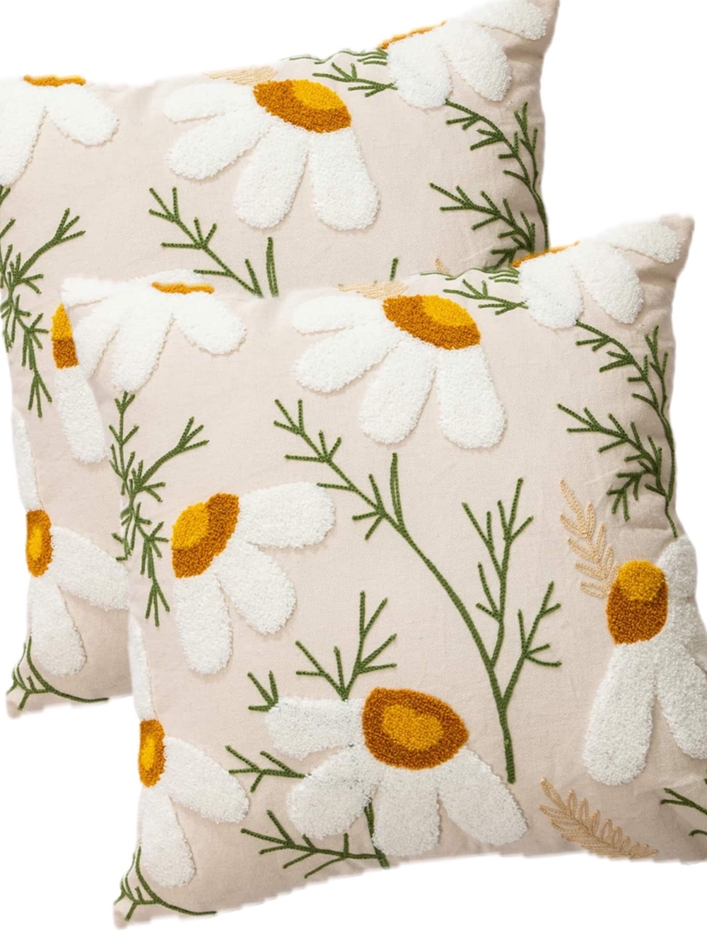 Embroidered Daisy Throw Pillow Set - Cream and Yellow